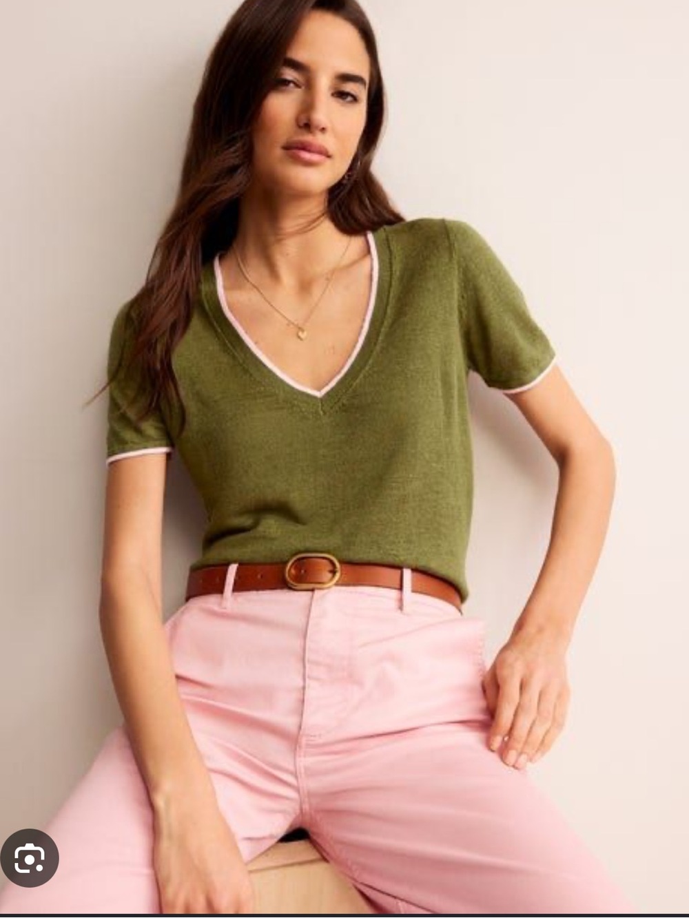 Boden Maggie V-Neck Linen T-Shirt Large